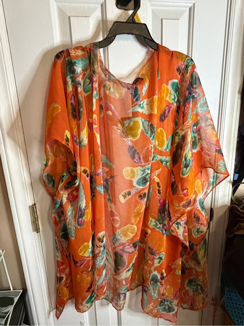 Vibrant Orange Floral Sheer Swim Cover-Up Kimono